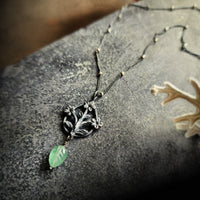 trois fleurs sacrées amulet - antiqued sterling with aventurine leaf